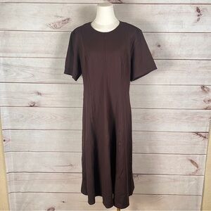 Quince Ultra Stretch Ponte Short Sleeve Midi Dress in Espresso Sz XL